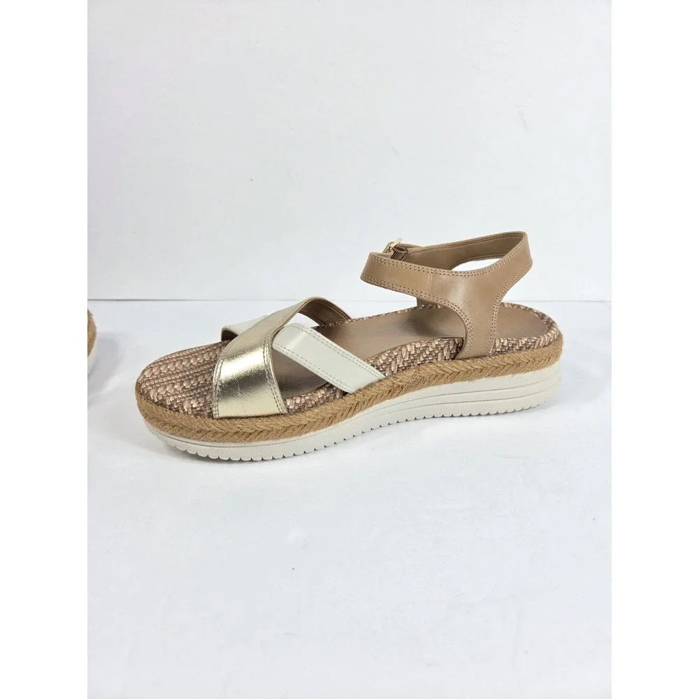 Vionic Platform Sandals Women 8.5 Tan Gold Cream Good Espadrille Flatform Strap